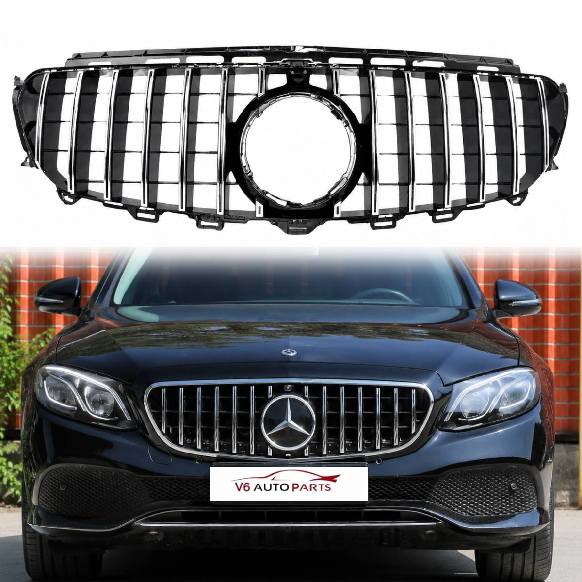 For  Mercedes-Benz E-Class A238 Front Bumper GT Panamericana Chrome Grille (2016–2021 | E250, E300, E400 | Avantgarde, Sport, AMG-Line)