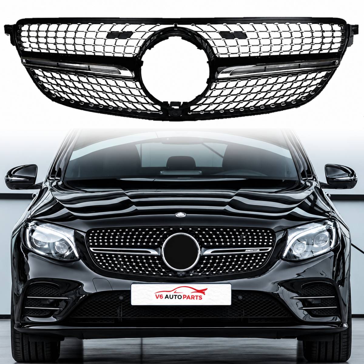 Front Radiator AMG Diamond Style Black on Chrome Fin Grille – Fits Mercedes-Benz GLE-Class W292/C292 (2015–2018)