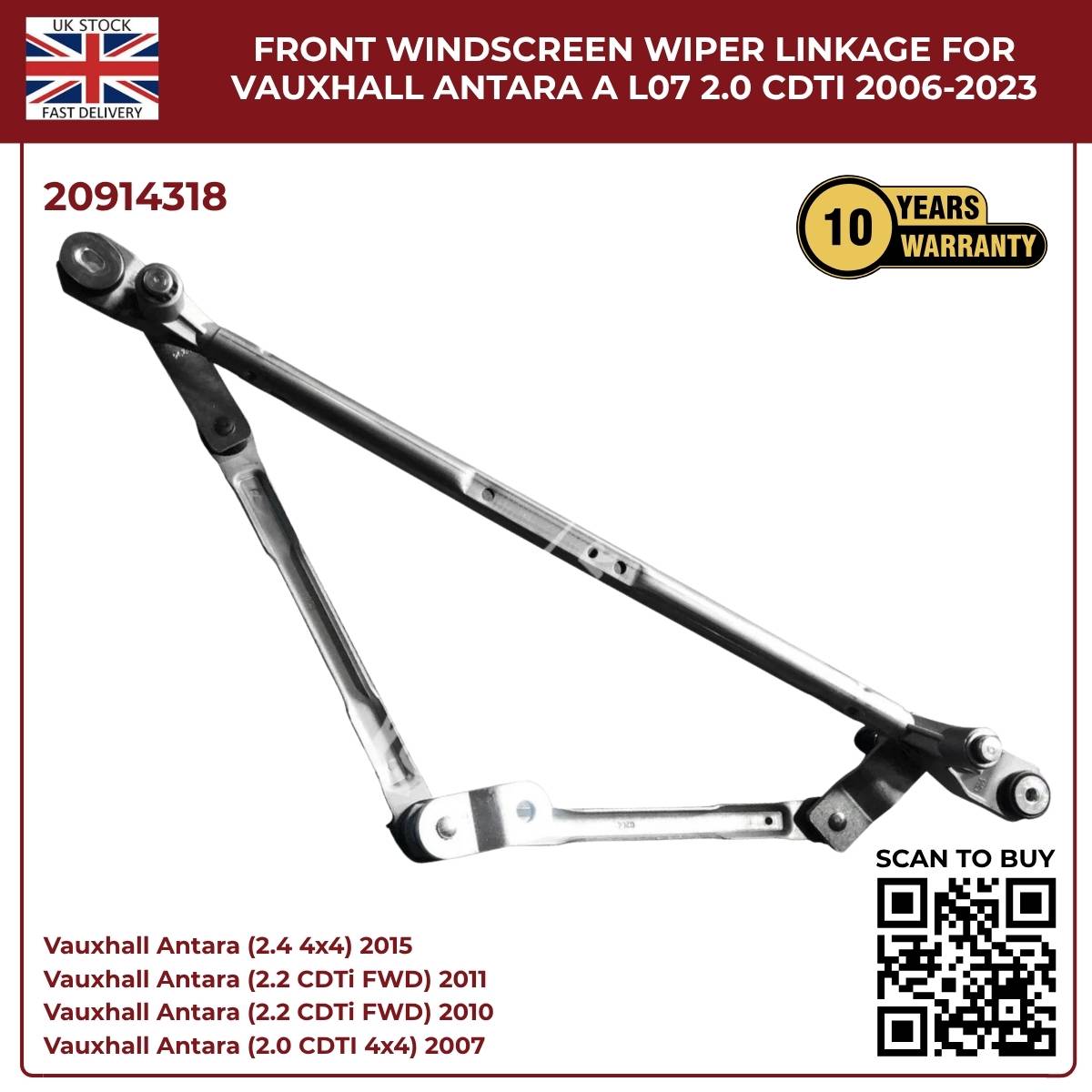 Front Windscreen Wiper Linkage Assembly – Fits Vauxhall Opel Antara 2007‑Onwards (Diesel & Petrol) | OE Ref 20914318