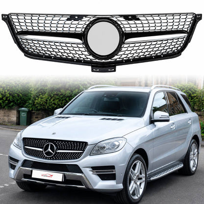 For Mercedes M‑Class X166 ML63 AMG Front Radiator Diamond Grille Black Chrome (2011–2016)