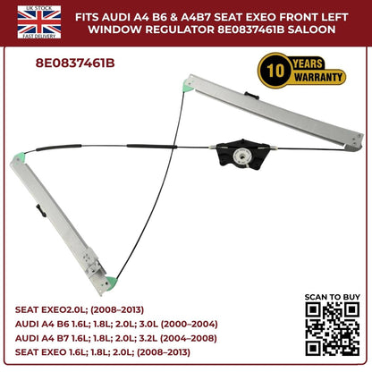 Audi A4 B6/B7 Front Left Window Regulator 2000–2008 | OEM 8E0837461B