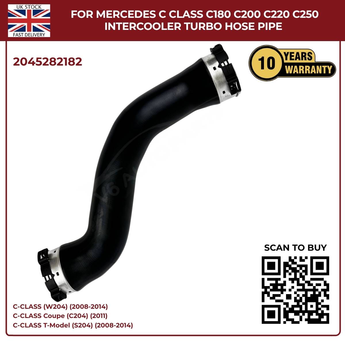 Mercedes C‑Class Intercooler Turbo Hose Pipe – C180 C200 C220 C250 | OE 2045282182 – Black Grille
