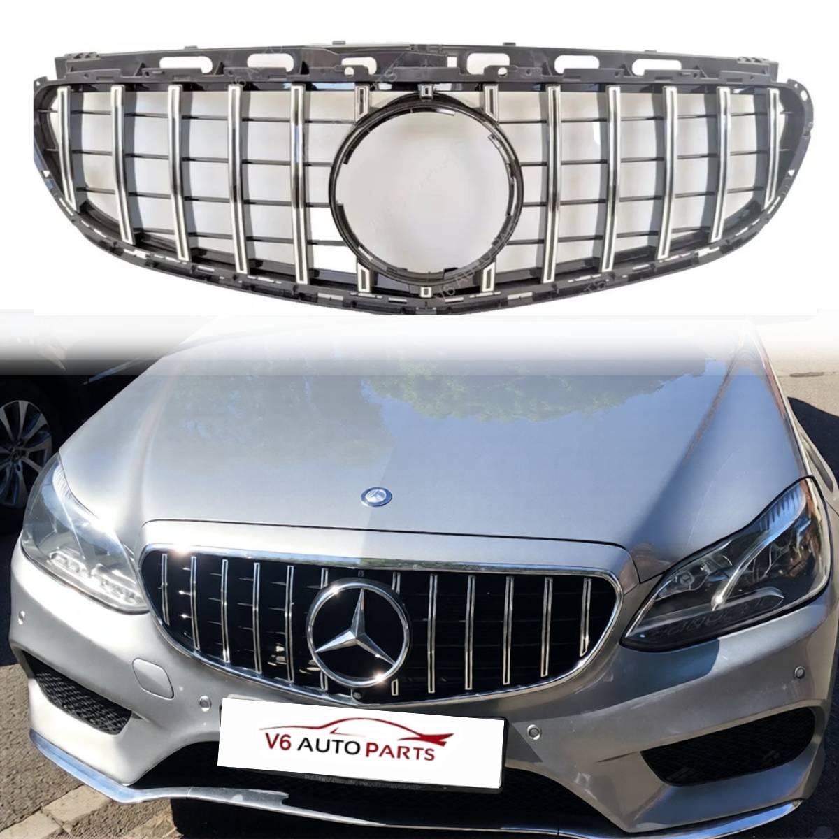 For Mercedes‑Benz E‑Class W212 GT Grille Chrome Slats with Camera | Fits E63, E300, E450 (2013–2016 Sedan & Estate Facelift)