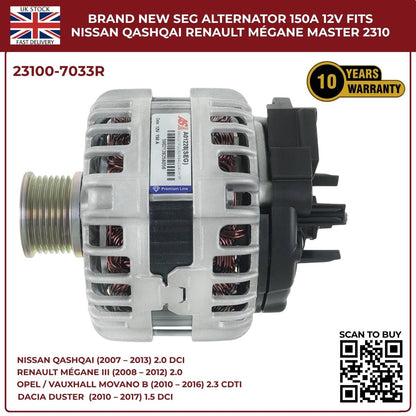 Alternator 23100‑7033R 12V 150A – Renault Master MK3, Vauxhall Movano B MK2, Nissan NV400