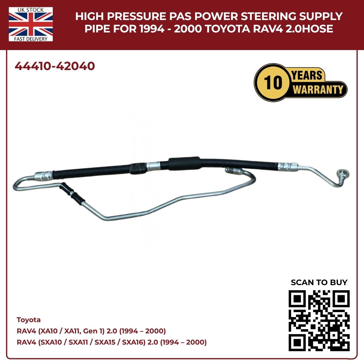 Toyota RAV4 Power Steering Pressure Pipe 44410‑42020 — Fits 1994‑2000 2.0 Petrol