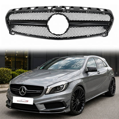 For Mercedes-Benz A-Class W176 Front Bumper AMG Sport Grille – Gloss Black (A45, A180, 2012–2015)