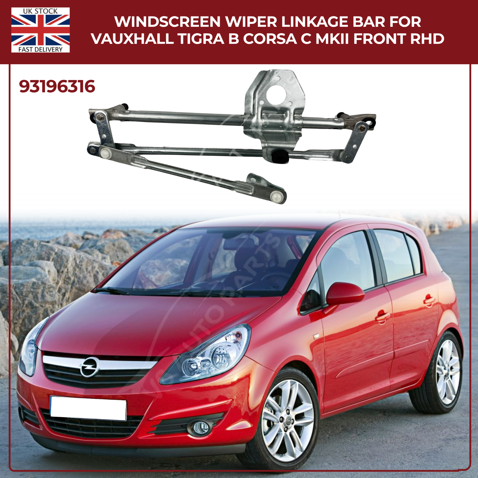 Front Windscreen Wiper Linkage Mechanism Arm for Vauxhall Corsa C Mk2 2000–2006 (Front Wiper Linkage 93196316)