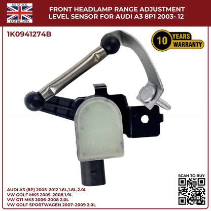 Image of Audi A3 8P1 Front Suspension Headlight Level Sensor – 1K0941274B