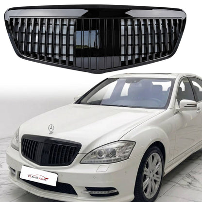 Maybach Style Front Radiator Grille – Gloss Black | Mercedes S‑Class W221 (2009–2013, S65 S400)