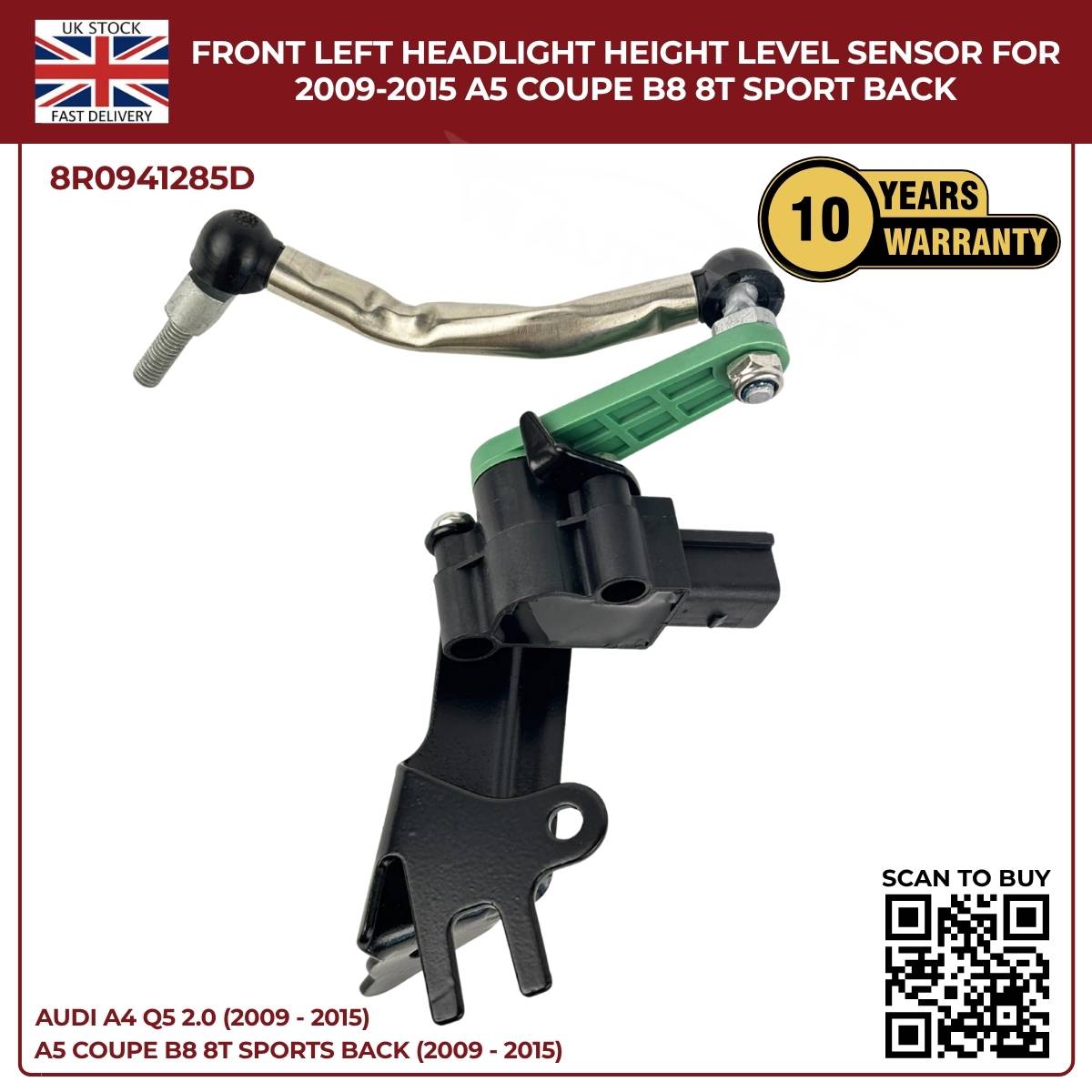 Front Left Headlight Level Sensor for Audi A4 / Q5 (2009–2015) – OEM 8R0941285E