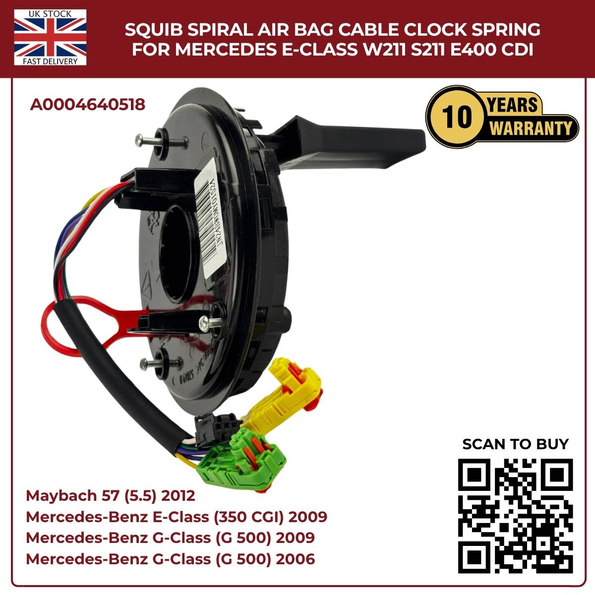 Airbag Clock Spring Spiral Cable A0004640518 for Mercedes-Benz E-Class, G-Class & Maybach