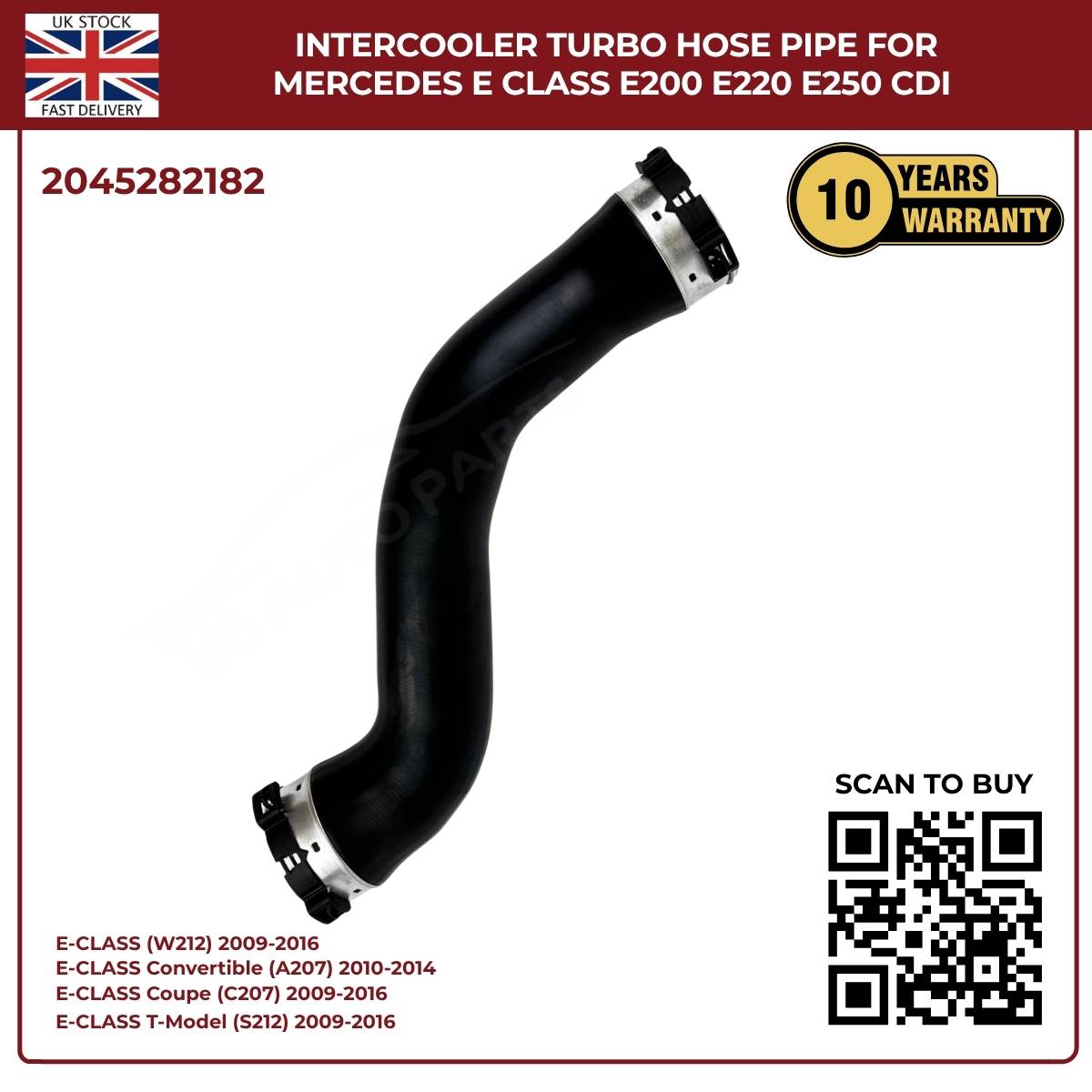 Mercedes-Benz Intercooler Turbo Hose Pipe – Fits E-Class E200, E220, E250 CDI (OE 2045282182)