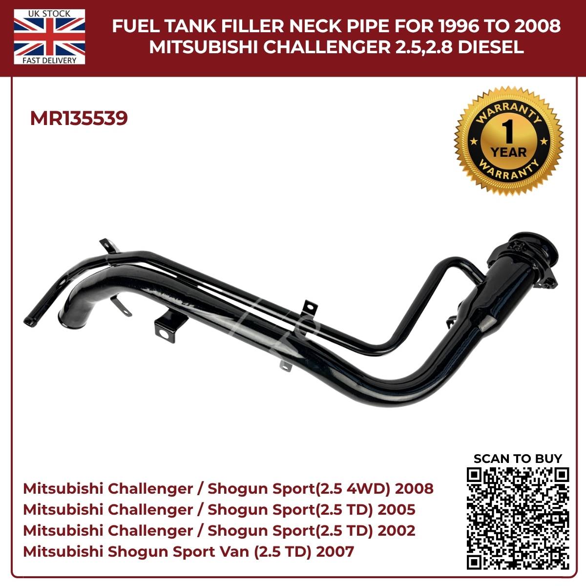 Fuel Tank Filler Neck Pipe for Mitsubishi Challenger 1996–2008 2.5 / 2.8 Diesel