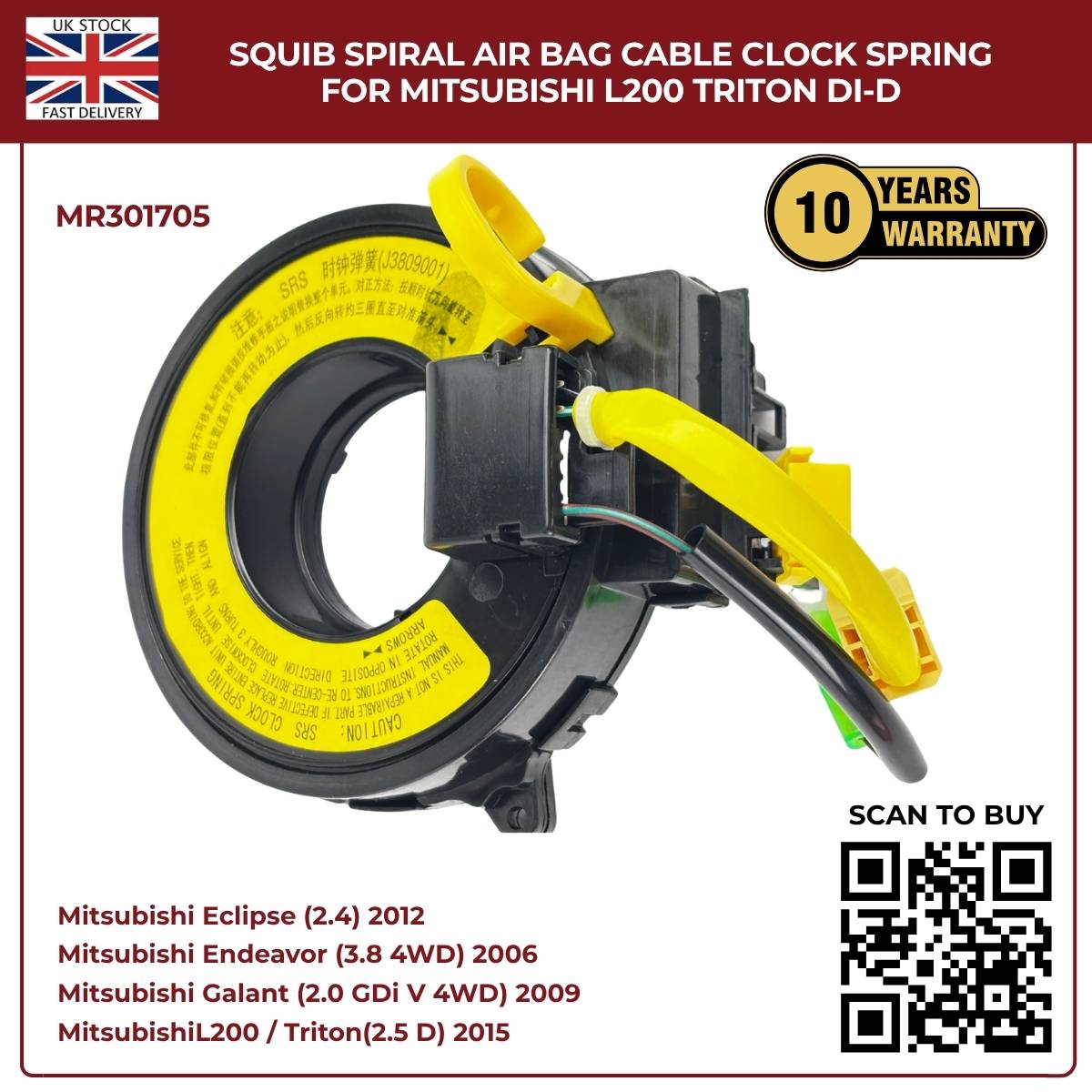 Squib Spiral Airbag Cable Clock Spring For Mitsubishi L200 Triton DI‑D (2008–2014)