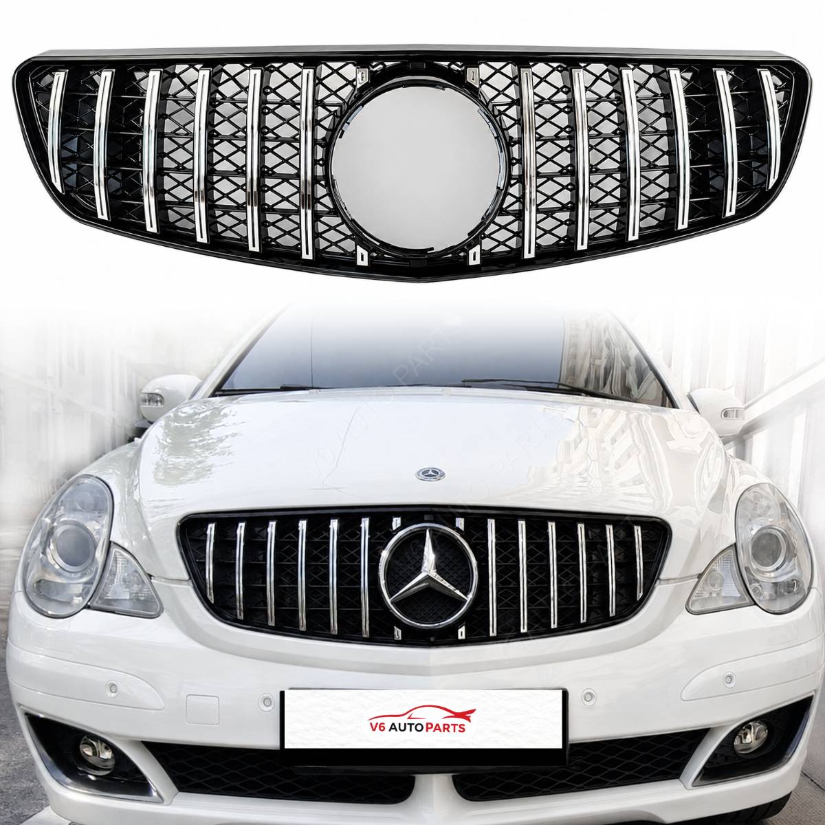 For Mercedes R-Class W251 GT Panamericana Chrome Grille (2006–2010, AMG R300 R320 R400)