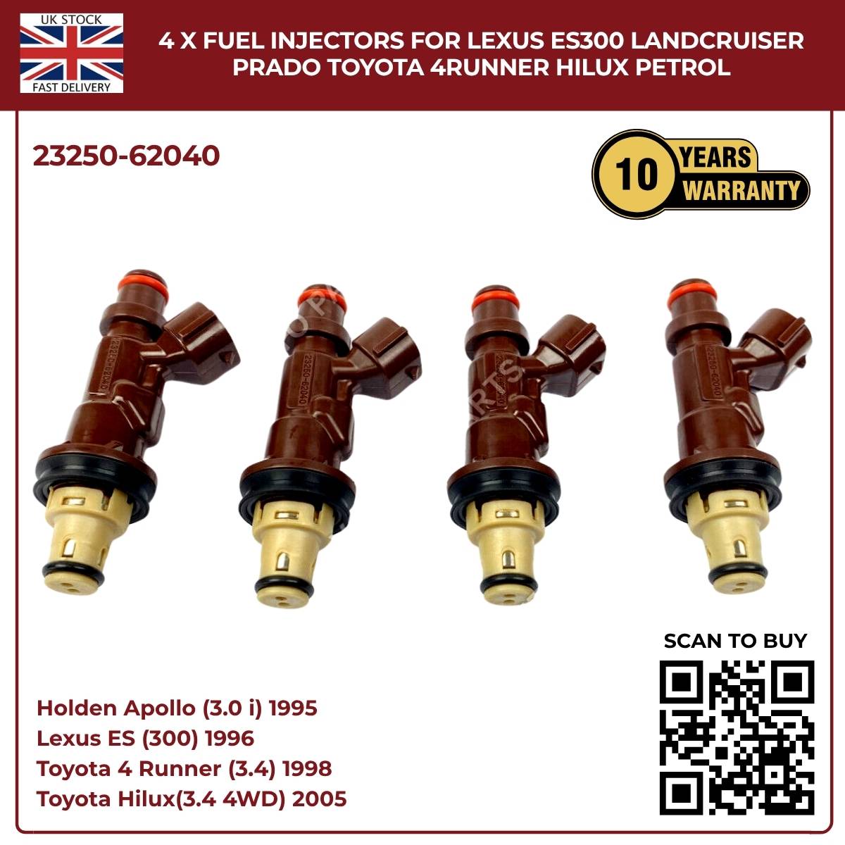 4 x Fuel Injectors For Lexus ES300 Landcruiser Prado Toyota 4Runner Hilux Petrol