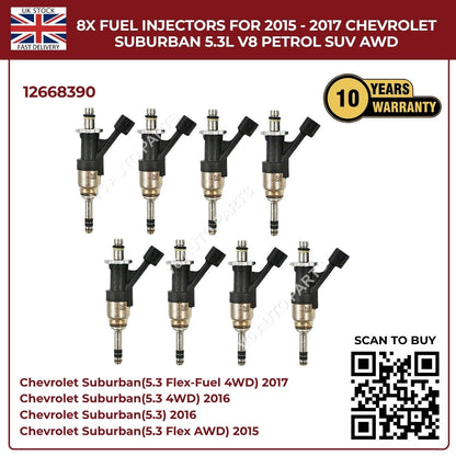 Set of 8 Fuel Injectors For Chevrolet Suburban 2015–2017 5.3L V8 (VIN C) – Direct Fit OEM Replacement #4555