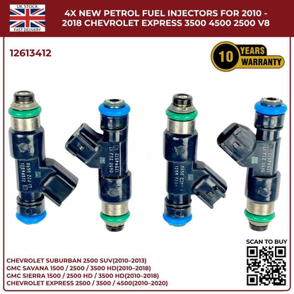 4× Fuel Injectors 12613412 – Fits 2010–2013 Chevrolet Suburban 2500 HD 6.0L V8 Petrol
