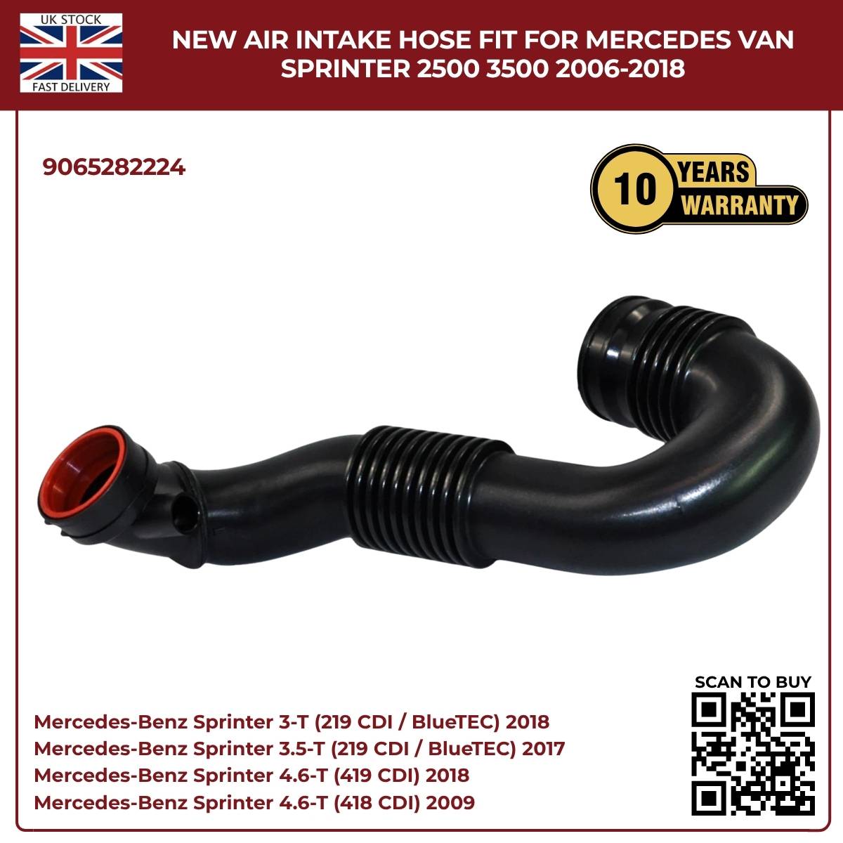 For Mercedes Sprinter Diesel Air Intake Hose A9065282224 (2006–2018, W906 OM642)