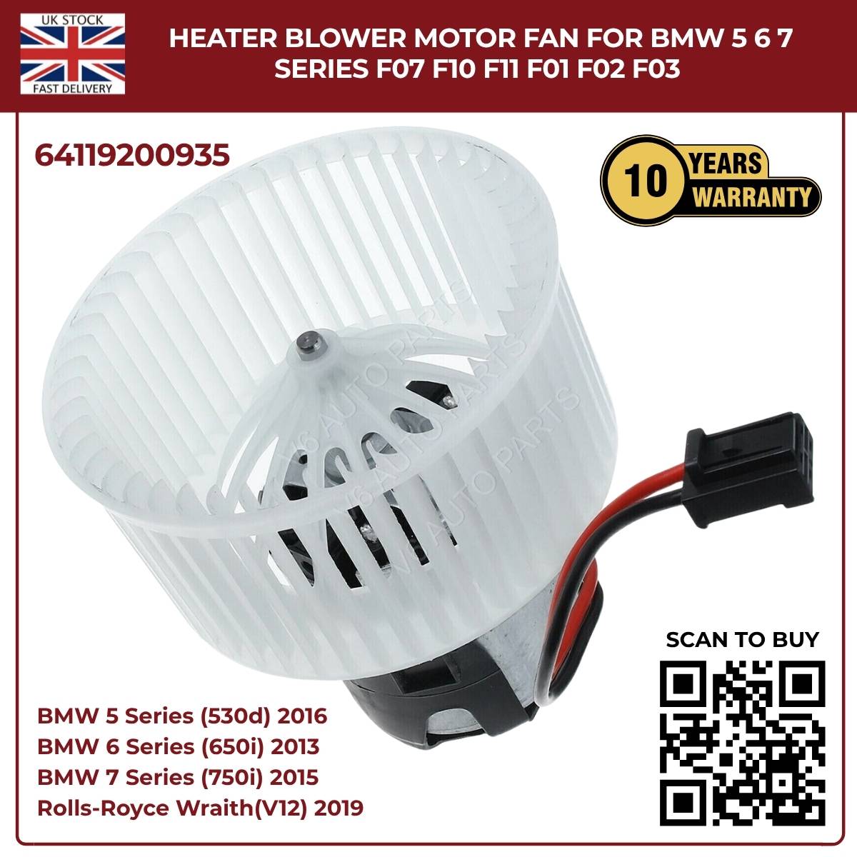Image of Replacement Blower Fan 64119200935 for BMW 5 and 7 Series
