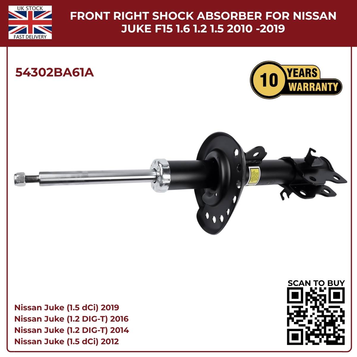 Front Right Shock Absorber – Nissan Juke F15 1.2 / 1.5 / 1.6 (2010–2019) OEM 54302BA61A