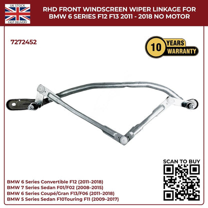 BMW RHD Front Wiper Linkage Assembly – Fits 2009‑2017 5 Series F10/F11 & 6 Series – Part No. 7272452