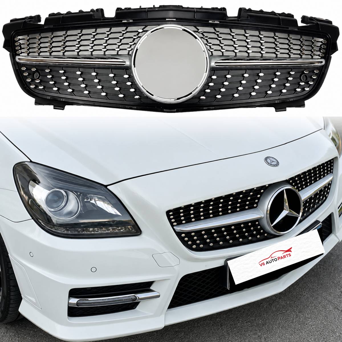For Mercedes SLK R172 Diamond Chrome Grille (2011–2016 SLK55/SLK200 Pre-Facelift)