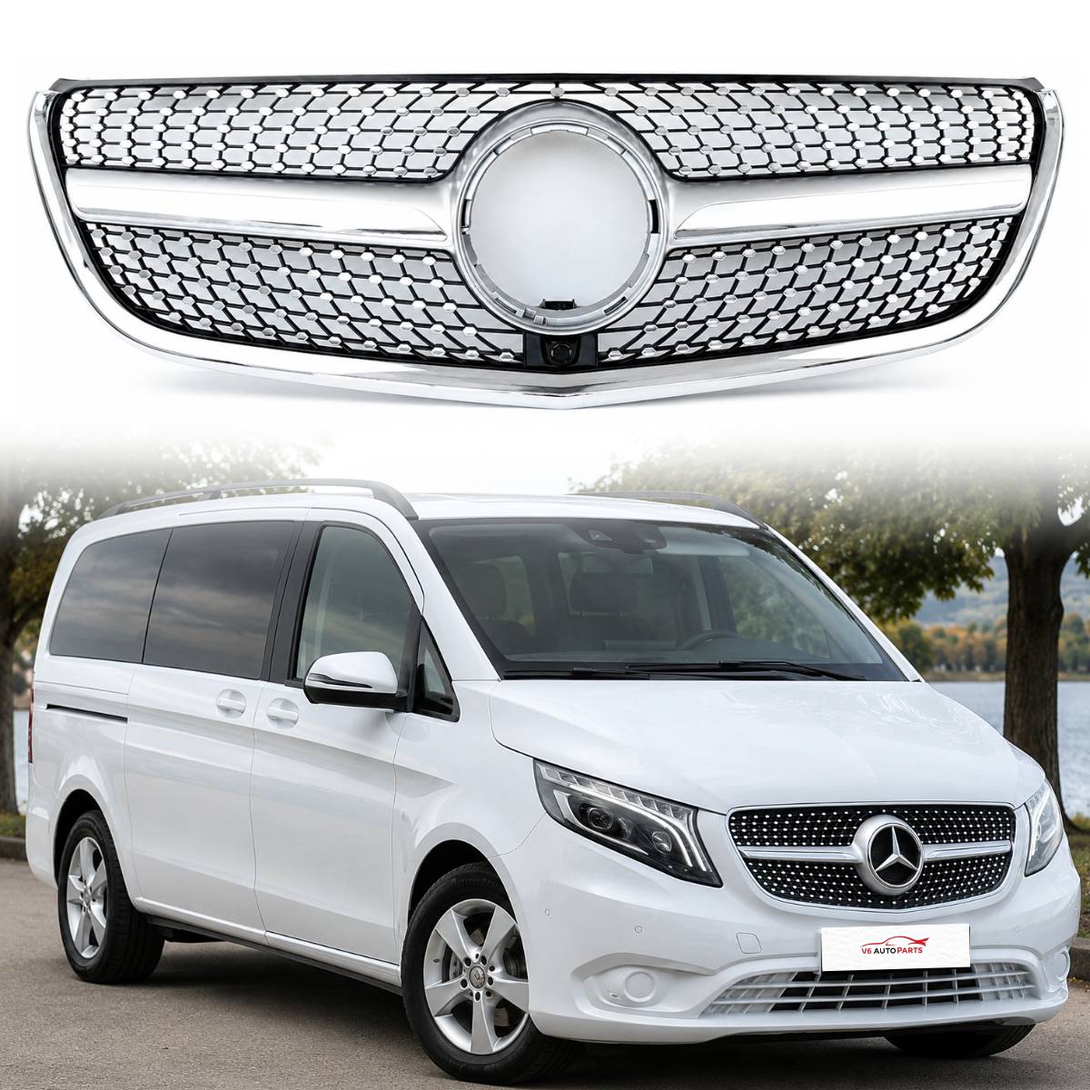 For Mercedes Vito W447 Chrome Diamond Front Bumper Grille (2014‑2023, 110/114/116 CDI)