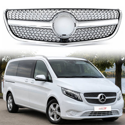 168CF Frontstoßstange Diamond Silver Grille für 2014–2022 Benz VITO BOX VAN W447 Chrom 