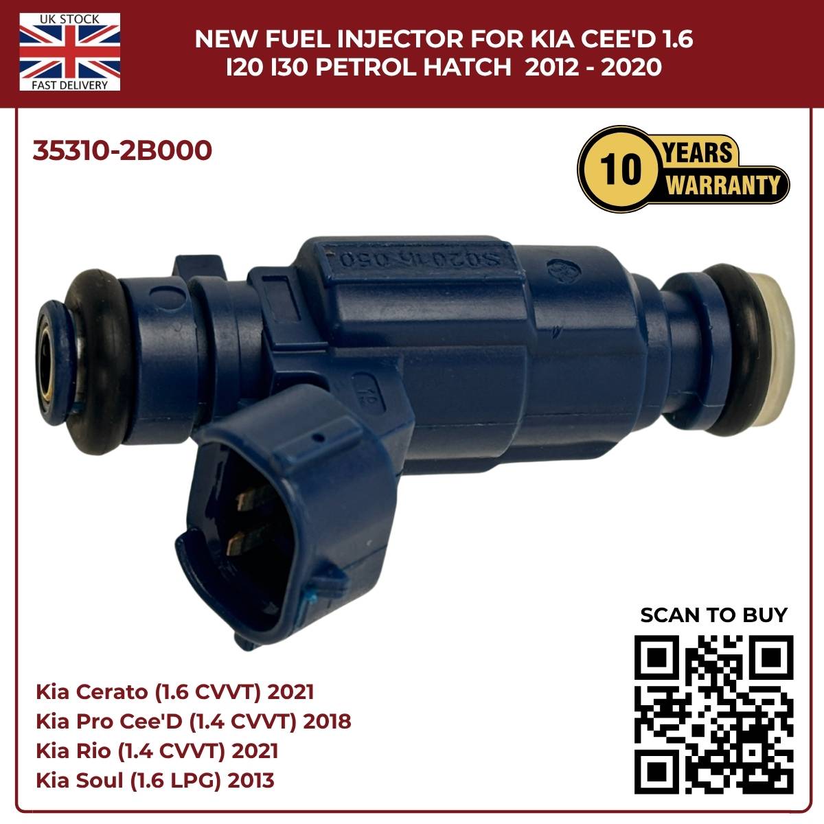 Fuel Injector 35310-2B000 | Fits Kia Cee’D, i20, i30 (2012–2020) 1.6 Petrol Hatch | OE Replacement
