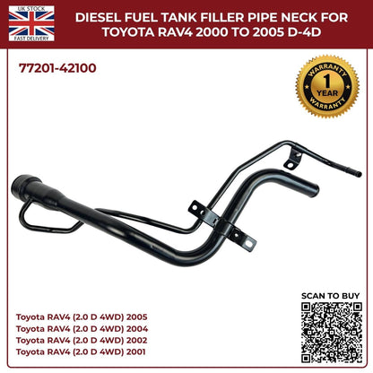 Fuel Tank Filler Neck Pipe  For Toyota RAV4 Mk2 Diesel 77201‑42100 (2000–2005, 2.0 D‑4D AWD)