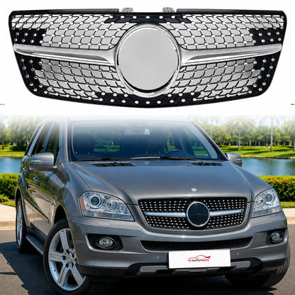 For Mercedes M-Class W164 Front Radiator Diamond Chrome Grille (2009–2012 ML320)
