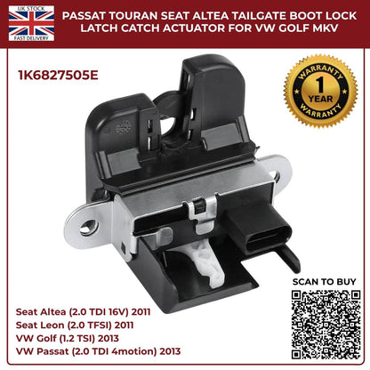 Tailgate Boot Lock Latch Catch Actuator – Fits VW Golf Mk5 Mk6, Passat, Touran, Seat Altea Leon Toledo