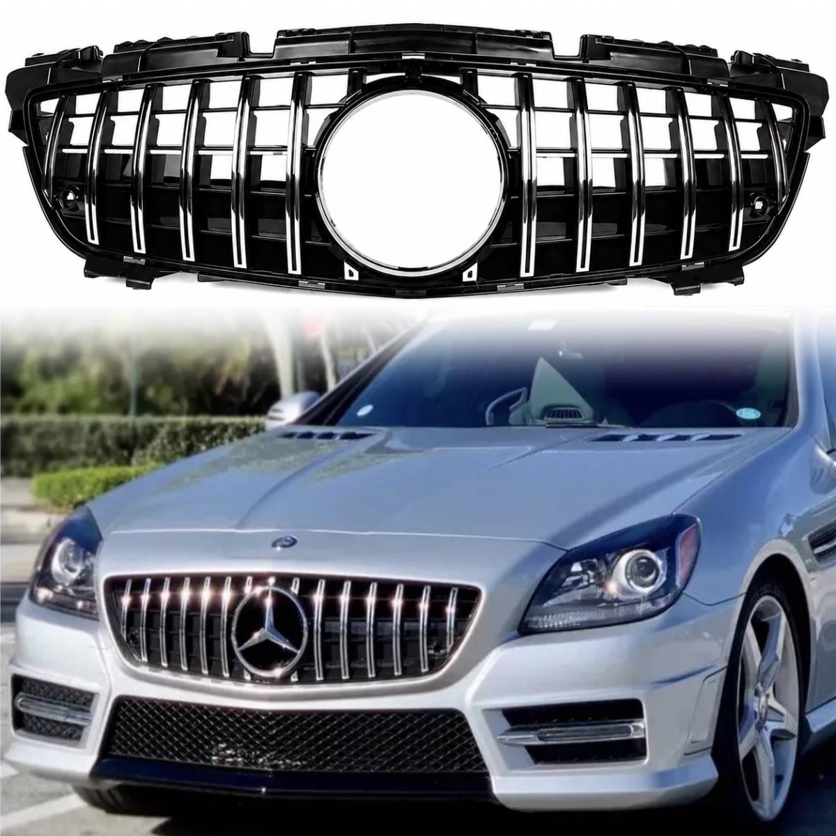 For Mercedes SLK-Class R172 GT-R Chrome Front Radiator Grille (2011–2016 SLK250, SLK55 AMG, SLK300 Pre-Facelift)