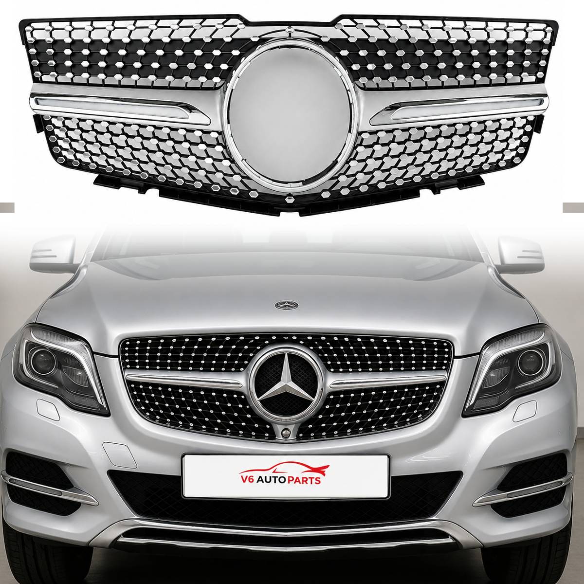 For Mercedes GLK‑Class X204 200CDI Front Radiator Grille (2008–2012 Pre‑Facelift, Chrome Finish)