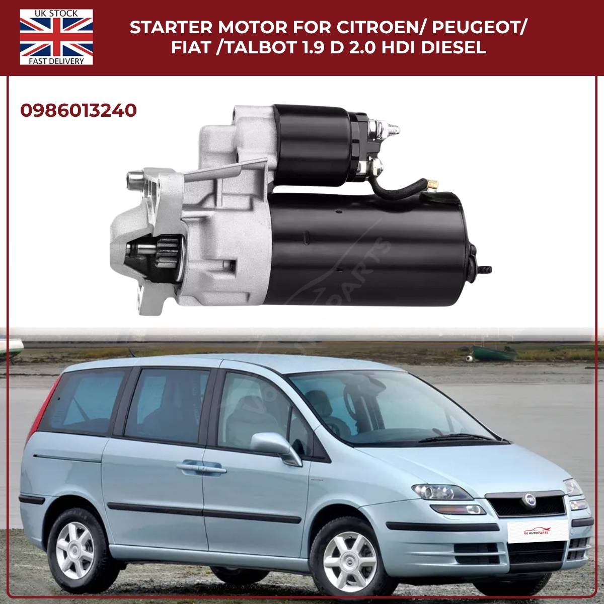 Starter Motor for Citroen / Peugeot / Fiat / Talbot – 1.9D & 2.0 HDI Diesel | Ref 0986013240