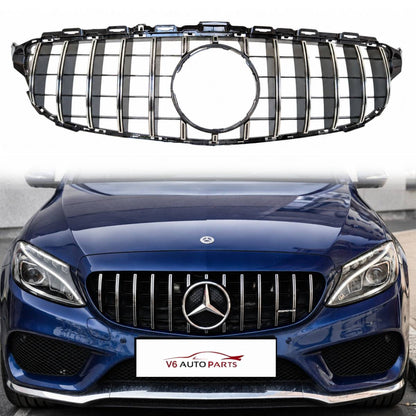 Mercedes-Benz C-Class C205 GT Panamericana Front Radiator Grille (2015–2018, Chrome, No Camera Hole)