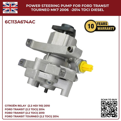 Image of replacement power steering pump OEM 6C113A674AC for Ford Transit MK7