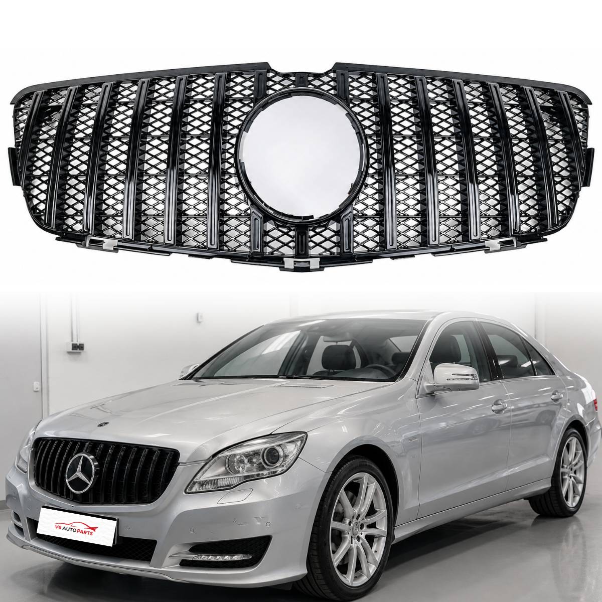 For Mercedes R-Class W251 GT Grille – Gloss Black Front Radiator (2011–2017, AMG R63 / R280CDI)