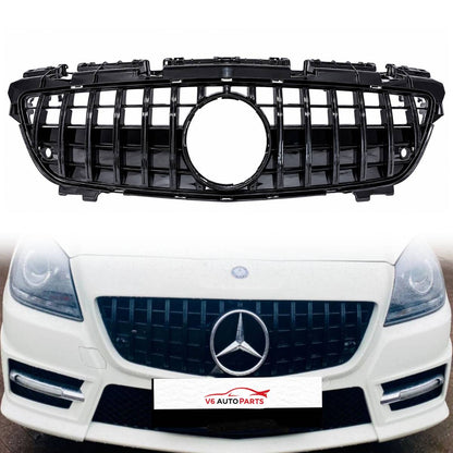 Front Black Panamericana GT-R Replacement Grille for Mercedes SLK-Class R172 (2011-2016) AMG Style, Distronic Compatible