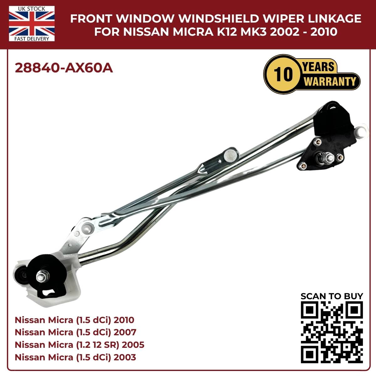 Nissan Micra K12 Front Windscreen Wiper Motor Linkage (2003–2010) – Direct Fit Replacement 28840‑AX60A