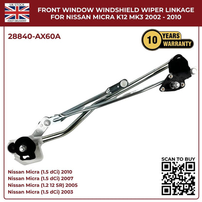 Nissan Micra K12 Front Windscreen Wiper Motor Linkage (2003–2010) – Direct Fit Replacement 28840‑AX60A