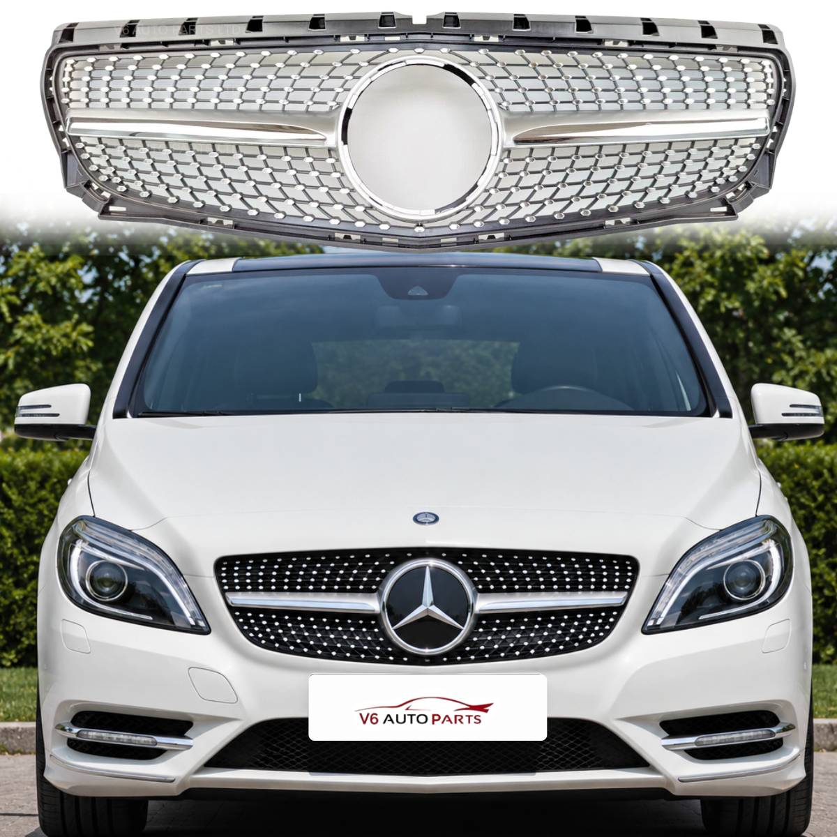 For Mercedes Benz B‑Class W246 Front Bumper Chrome Diamond Grille – Fits B180 & B250 (2011–2014)