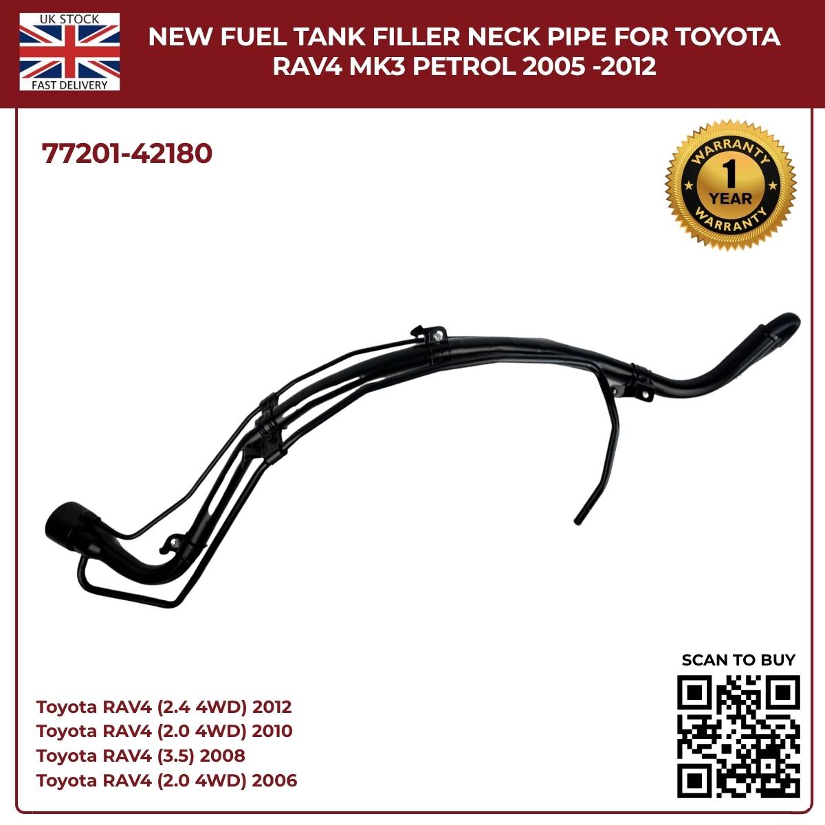 Image of 77201-42180 fuel filler pipe for Toyota RAV4 MK3 petrol models