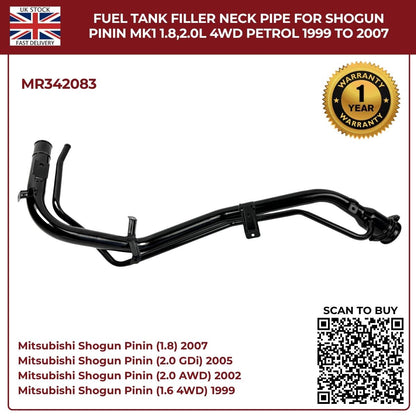 Fuel Filler Neck Pipe MR342083 for Mitsubishi Shogun Pinin MK1 1999–2007 AWD Petrol 1.8