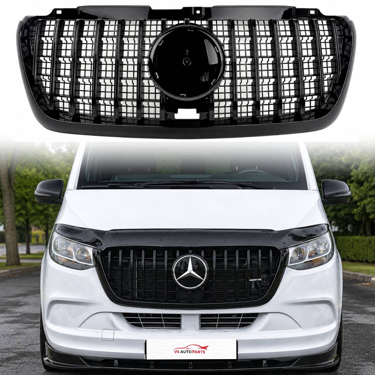 For Mercedes-Benz Sprinter W907 Panamericana Gloss Black Front Bumper Grille 2018–2025 – Cab & Van