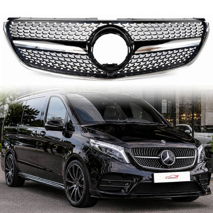 For Mercedes V-Class W447 V250 220 MPV Compatible front Bumper Diamond Black Grille 2015-22