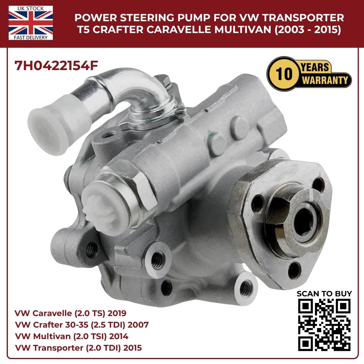 Image of replacement VW hydraulic power steering pump OEM 7H0422154F, close-up view