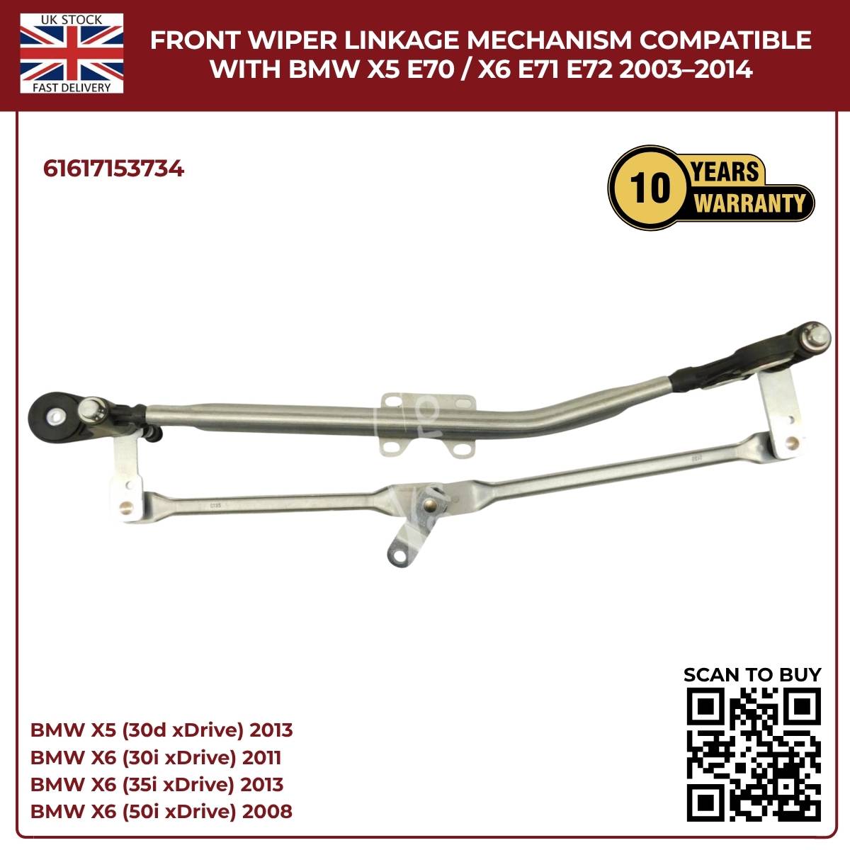 Front Windscreen Wiper Linkage Assembly  For BMW X5 E70 (2007–2013) / X6 E71 E72 (2008–2014)– RHD, OE Quality Replacement
