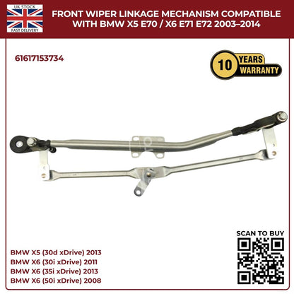 Front Windscreen Wiper Linkage Assembly  For BMW X5 E70 (2007–2013) / X6 E71 E72 (2008–2014)– RHD, OE Quality Replacement